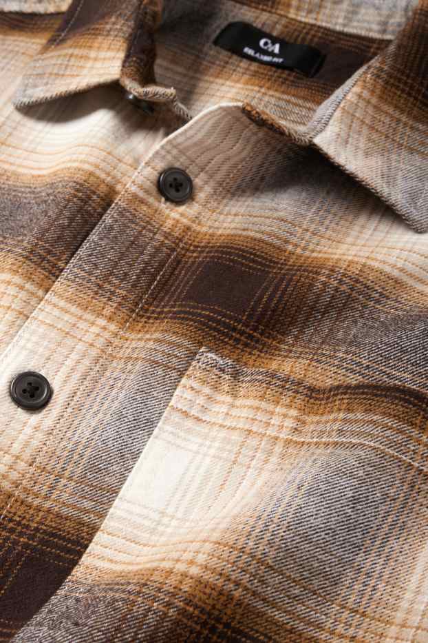 Home - Camisa de franel·la - relaxed fit - Kent - de quadres - marró/beix