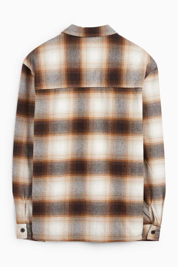 Home - Camisa de franel·la - relaxed fit - Kent - de quadres - marró/beix