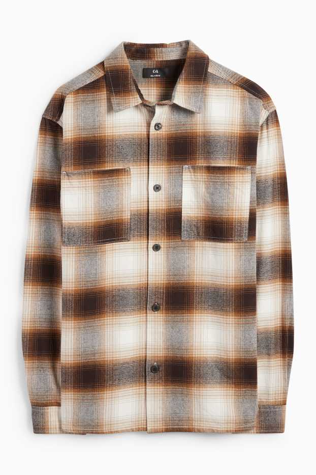 Home - Camisa de franel·la - relaxed fit - Kent - de quadres - marró/beix