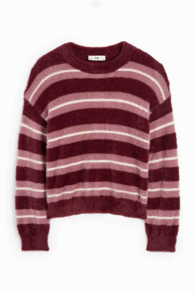 Kinder Mädchen - Pullover - gestreift - rosa / rot