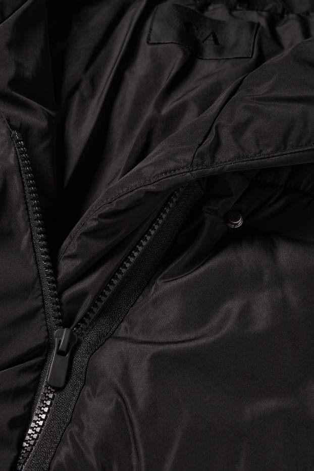 Women - Quilted coat with hood - water-repellent - black
