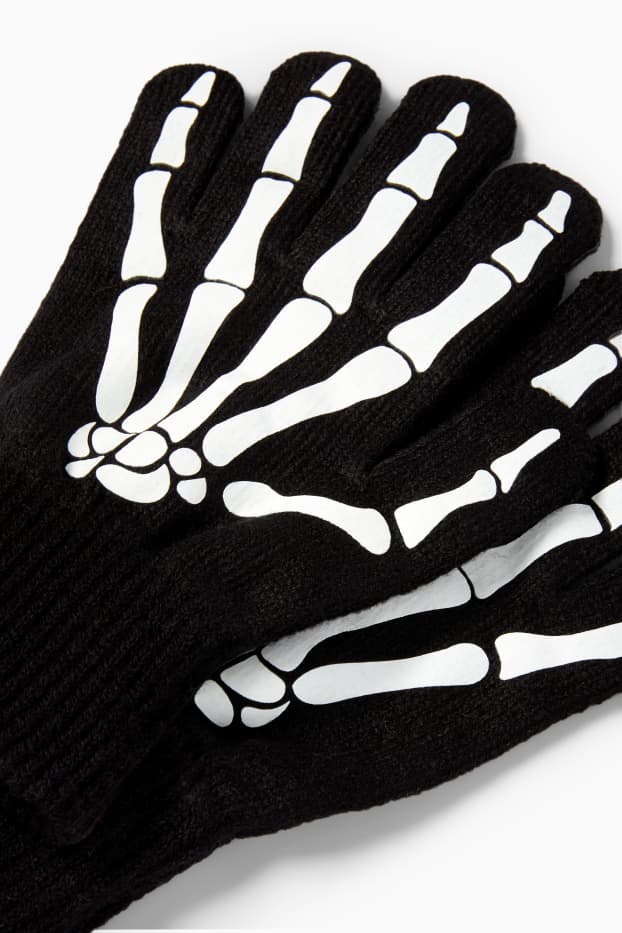 Niños - Halloween - esqueleto - guantes - Glow in the dark - negro / blanco