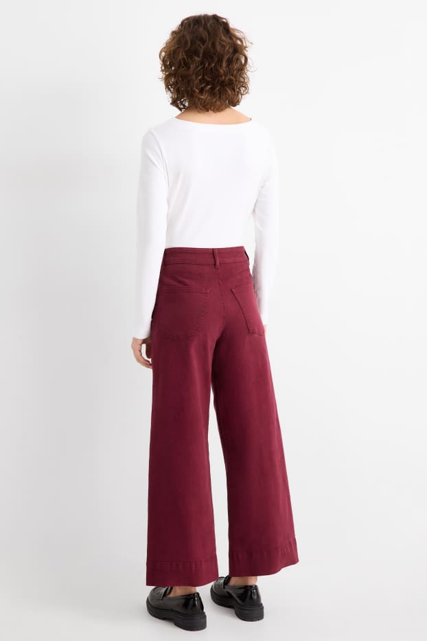 Dames - Pantalon - high waist - wide leg - bordeaux