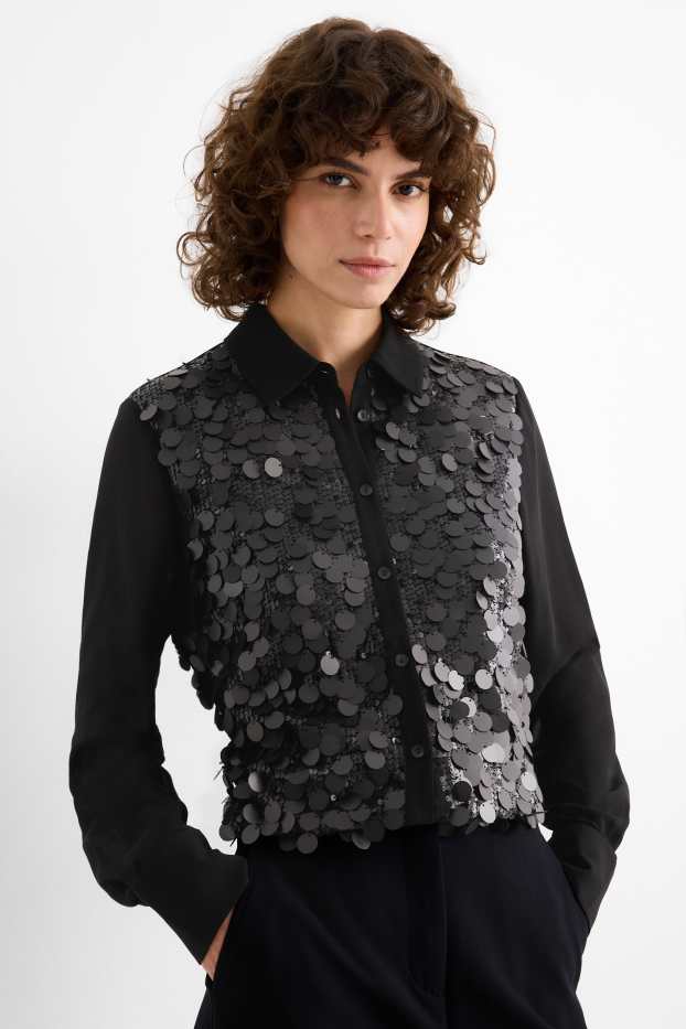 Women - Chiffon sequin blouse - black