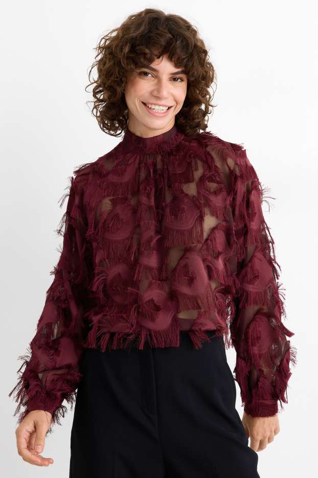 Women - Fringed blouse - bordeaux