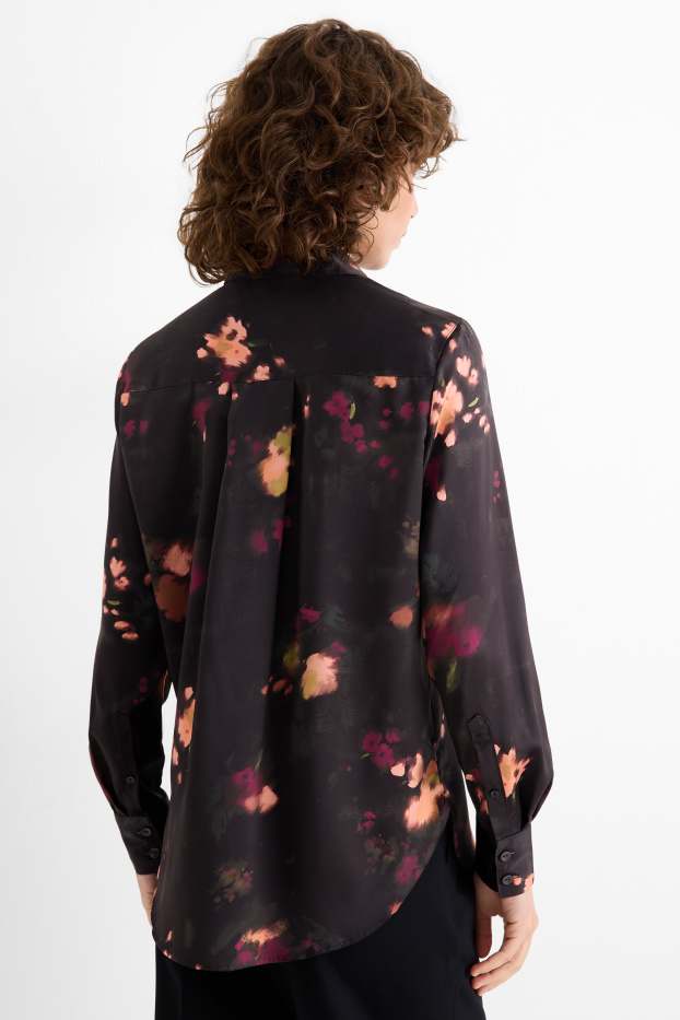 Femmes - Chemisier en satin - à fleurs - noir