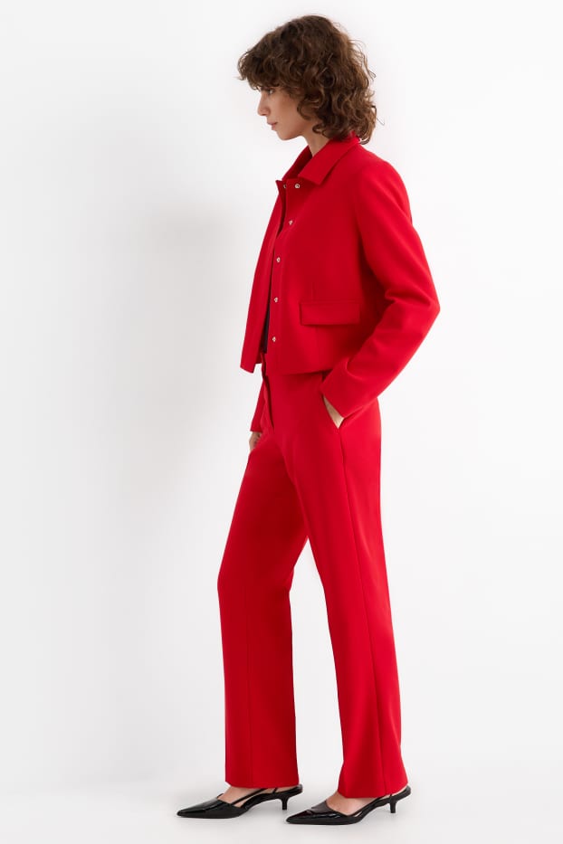 Women - Business trousers - mid-rise waist - regular fit - red