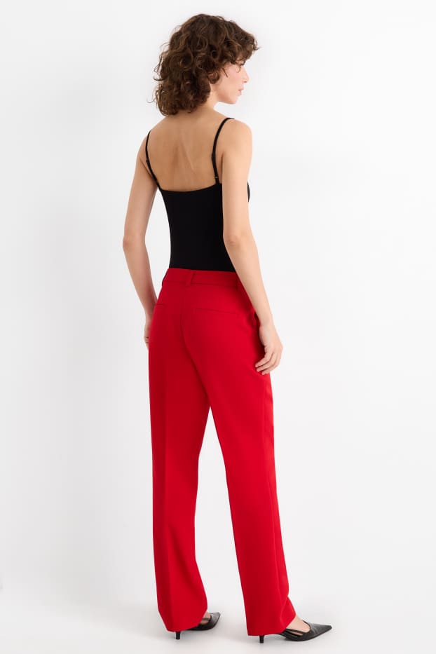 Women - Business trousers - mid-rise waist - regular fit - red