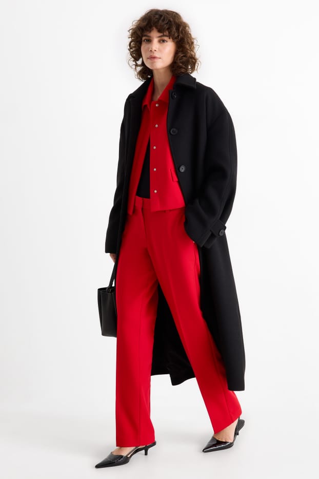 Women - Business trousers - mid-rise waist - regular fit - red