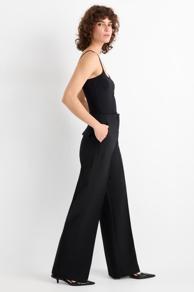 Women - Business trousers - high waist - wide leg - black
