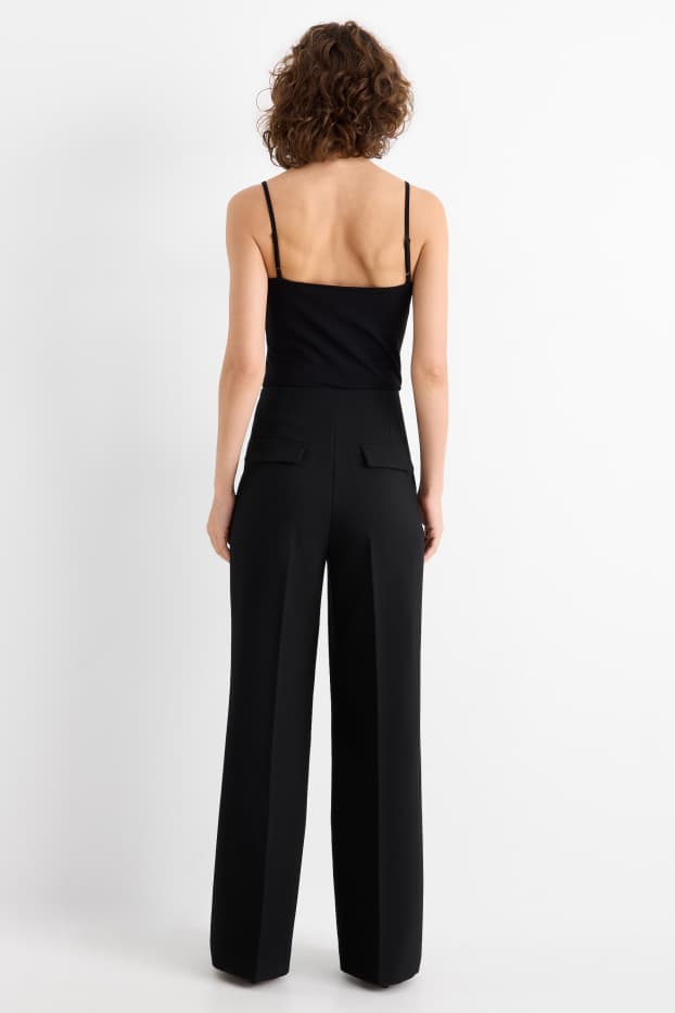 Women - Business trousers - high waist - wide leg - black