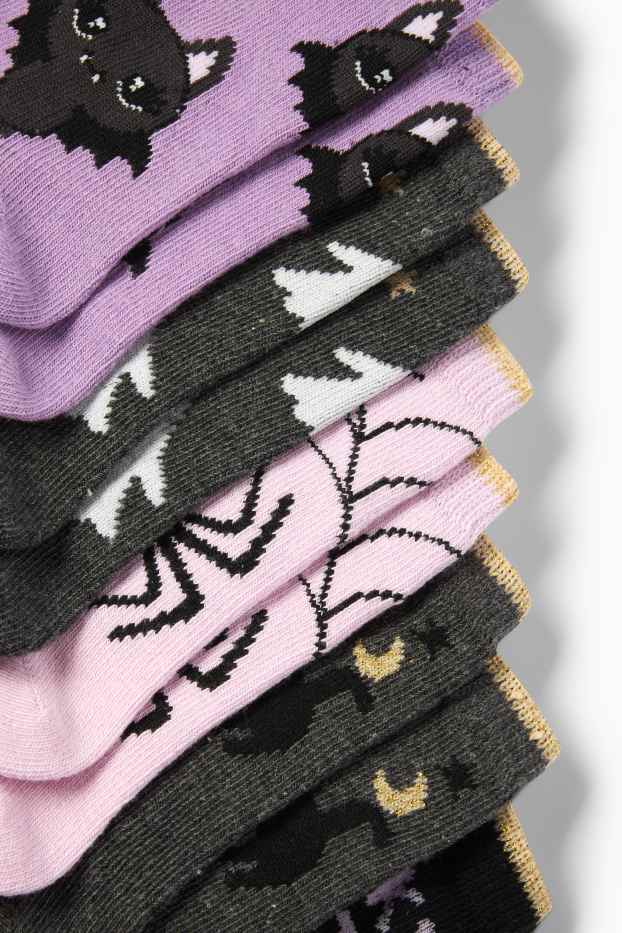 Kinder Mädchen - Multipack 5er - Halloween - Socken mit Motiv - schwarz / rosa