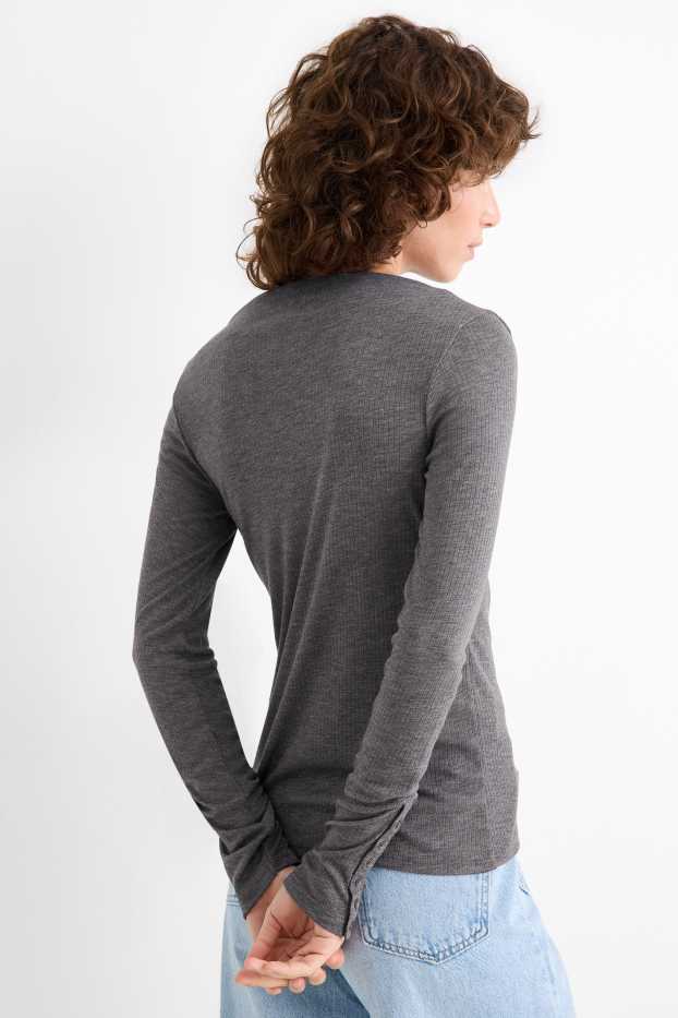 Women - Long sleeve top - regular fit - ribbed - dark gray