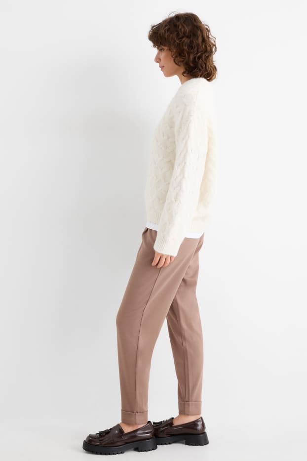 Mujer - Pantalón de jersey - mid waist - tapered fit - marrón claro