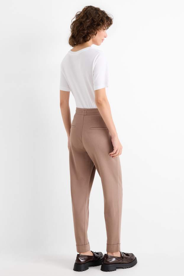 Mujer - Pantalón de jersey - mid waist - tapered fit - marrón claro