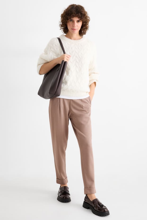 Mujer - Pantalón de jersey - mid waist - tapered fit - marrón claro