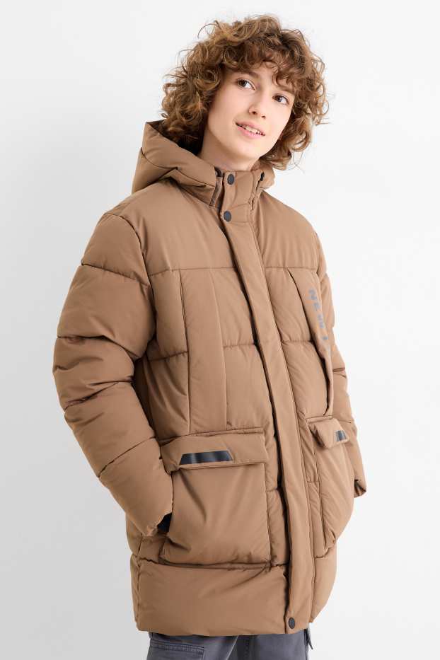Bambini - Giacca trapuntata con cappuccio - idrorepellente - marrone