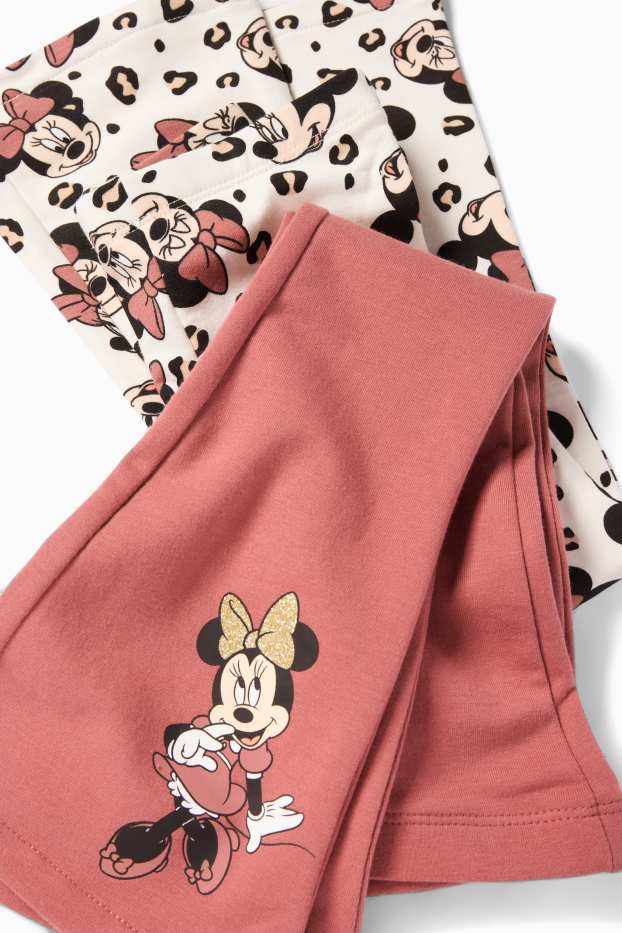 Enfants filles - Lot de 2 - Minnie Mouse - leggings chauds de coupe évasée - rose foncé