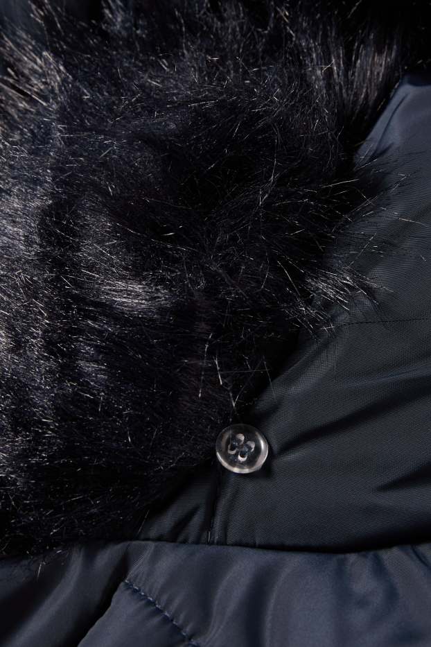 Niñas - Chaqueta acolchada con capucha y pelo sintético - azul oscuro
