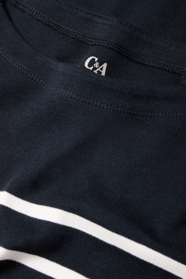 Dames - Longsleeve - regular fit - gestreept - donkerblauw / crème wit