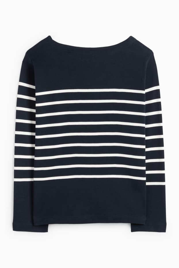 Dames - Longsleeve - regular fit - gestreept - donkerblauw / crème wit