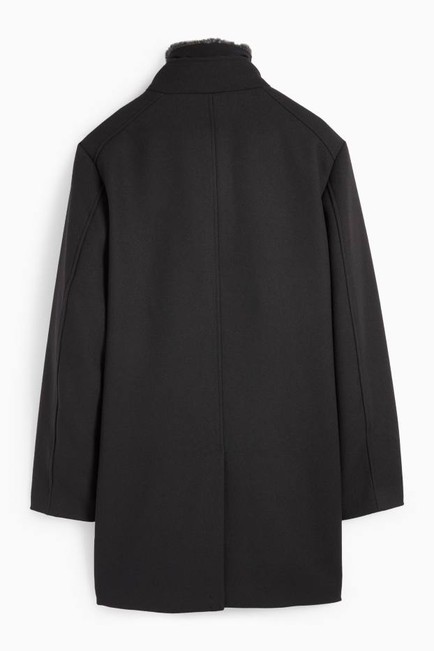 Men - Coat with faux fur trim - black