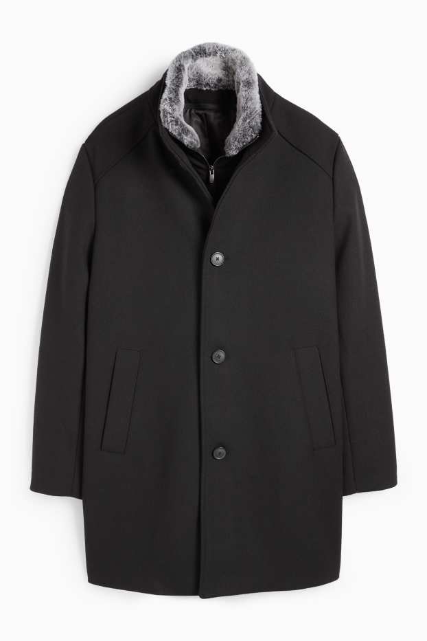 Men - Coat with faux fur trim - black