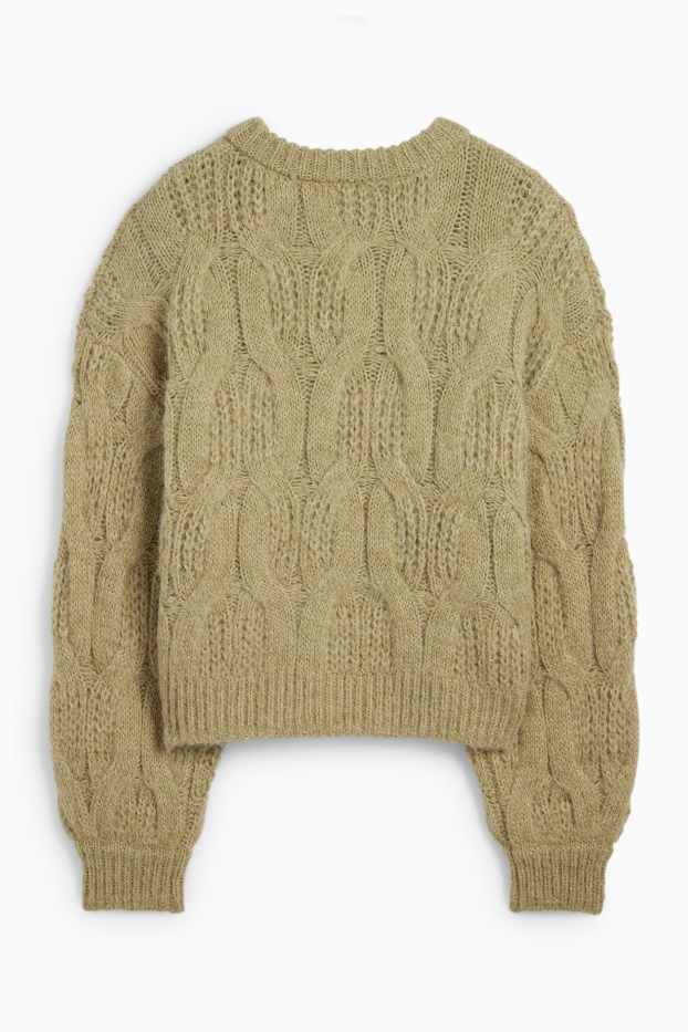 Femmes - Gilet en maille - motif tressé - vert clair