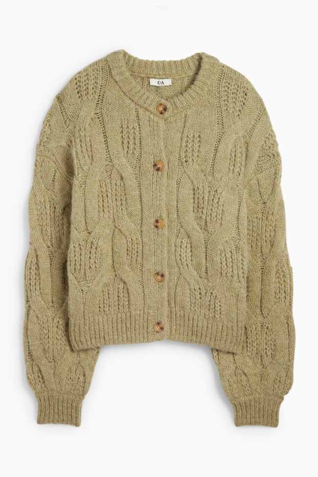 Femmes - Gilet en maille - motif tressé - vert clair