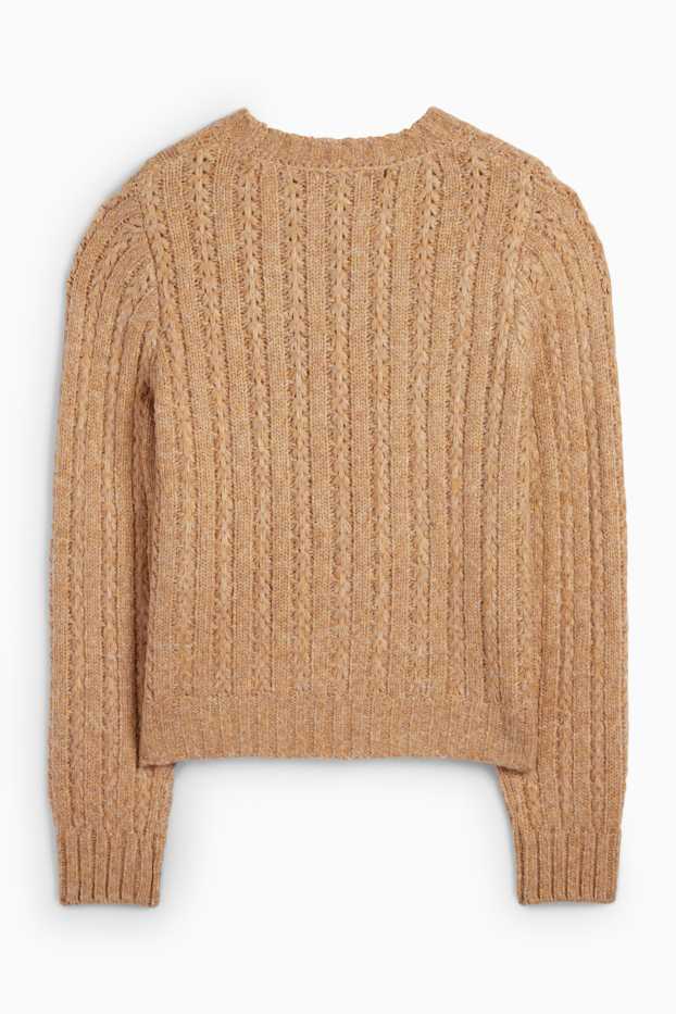 Femmes - Pull - motif tressé - marron clair