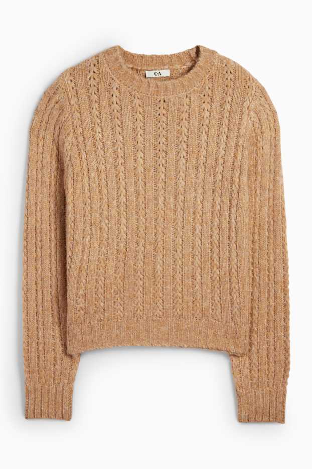 Femmes - Pull - motif tressé - marron clair