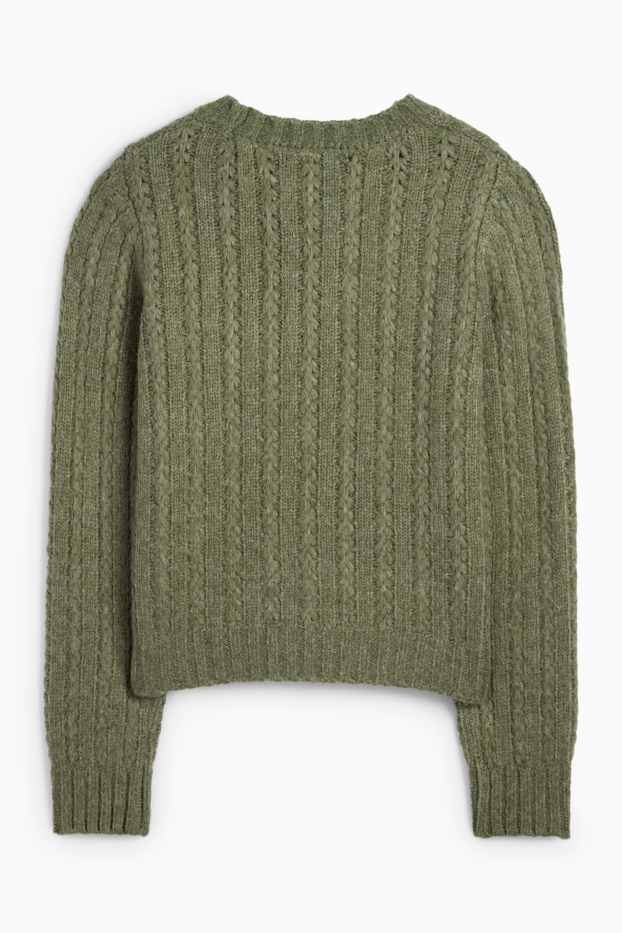 Women - Jumper - cable knit pattern - green