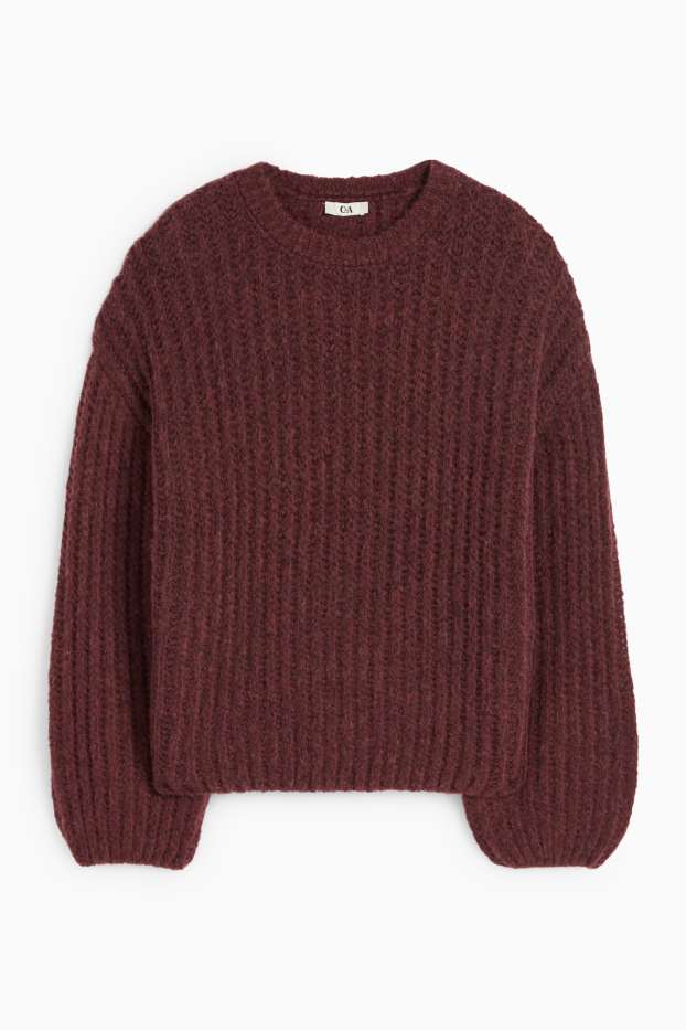 Dámské - Svetr - žebrovaný - bordeaux