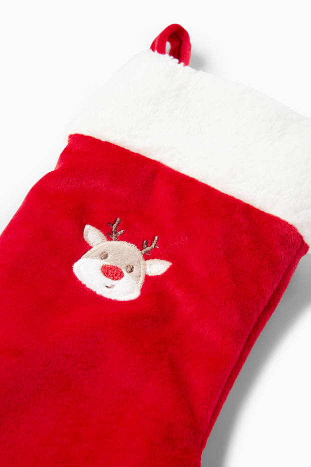 Unisex - Rentier - Baby-Weihnachtsstrumpf - rot