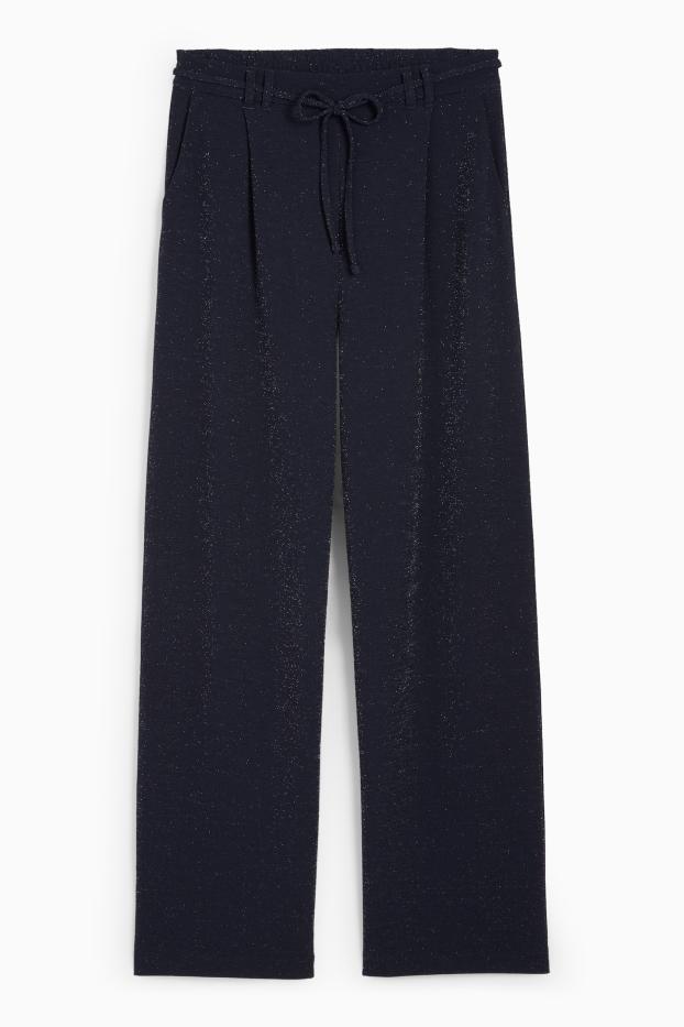 Donna - Pantaloni di jersey - vita alta - gamba ampia - blu scuro