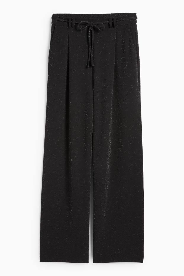 Women - Jersey trousers - high-rise waist - wide leg - black