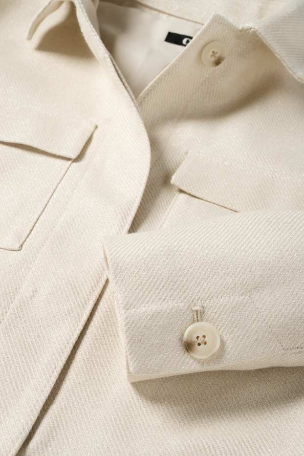 Donna - Blazer corto - regular fit - tessuto tramato - beige chiaro