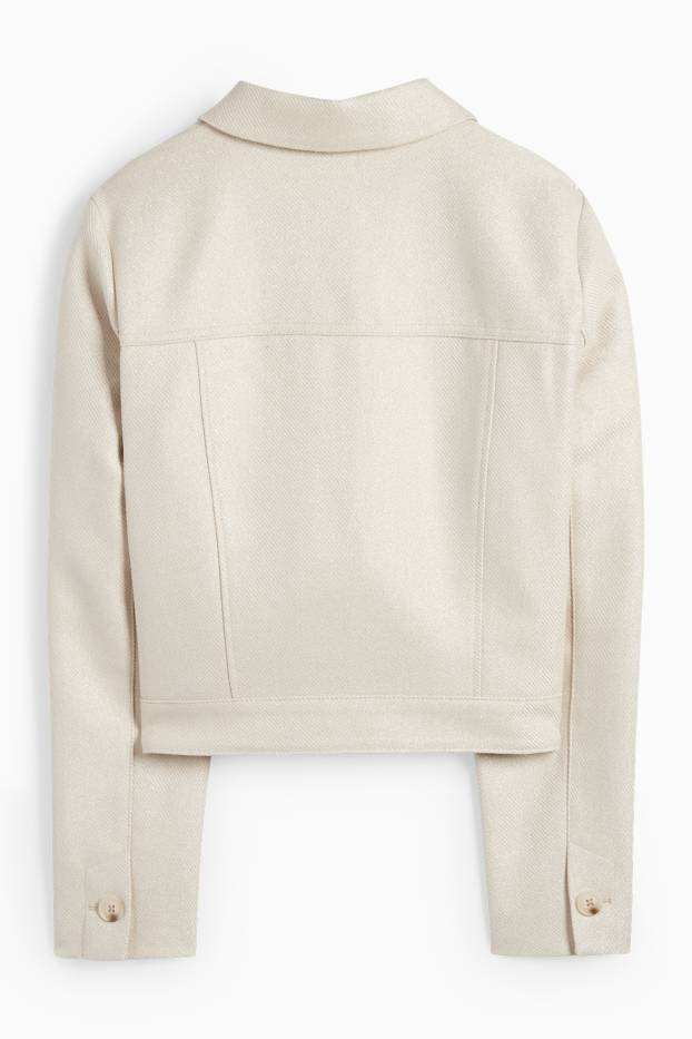 Donna - Blazer corto - regular fit - tessuto tramato - beige chiaro