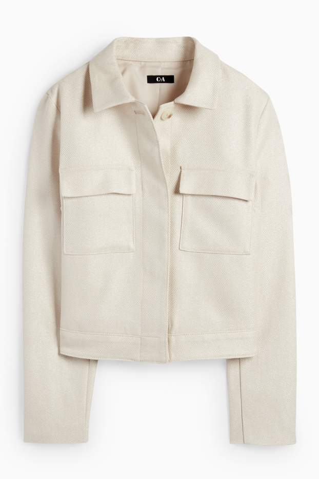 Donna - Blazer corto - regular fit - tessuto tramato - beige chiaro
