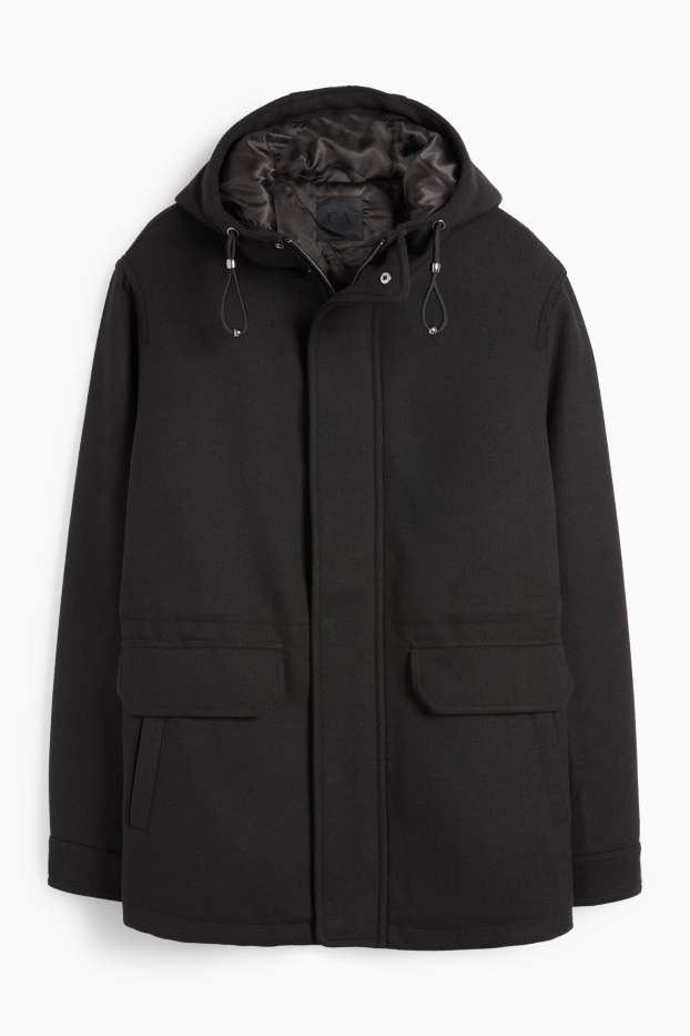 Uomo - Parka con cappuccio - foderato - nero