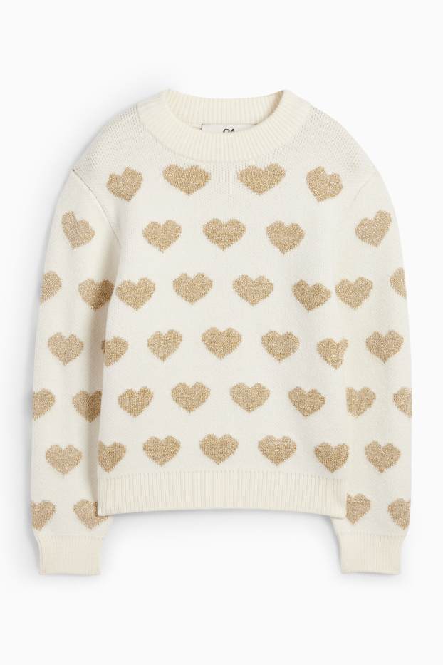 Enfants filles - Cœurs - pull - blanc crème