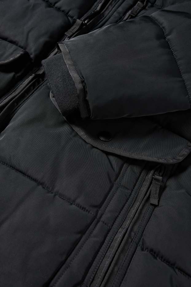 Pánské - Prošívaná parka s kapucí - černá