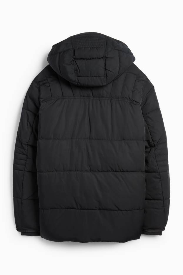 Pánské - Prošívaná parka s kapucí - černá