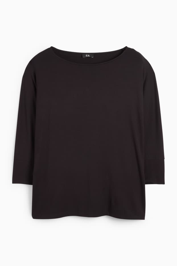 Damen - Basic-Langarmshirt - Regular Fit - schwarz