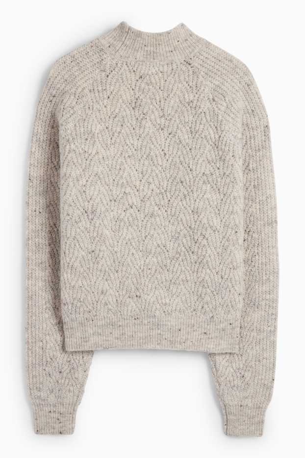 Kobiety - Sweter - wzór w warkocze - szary