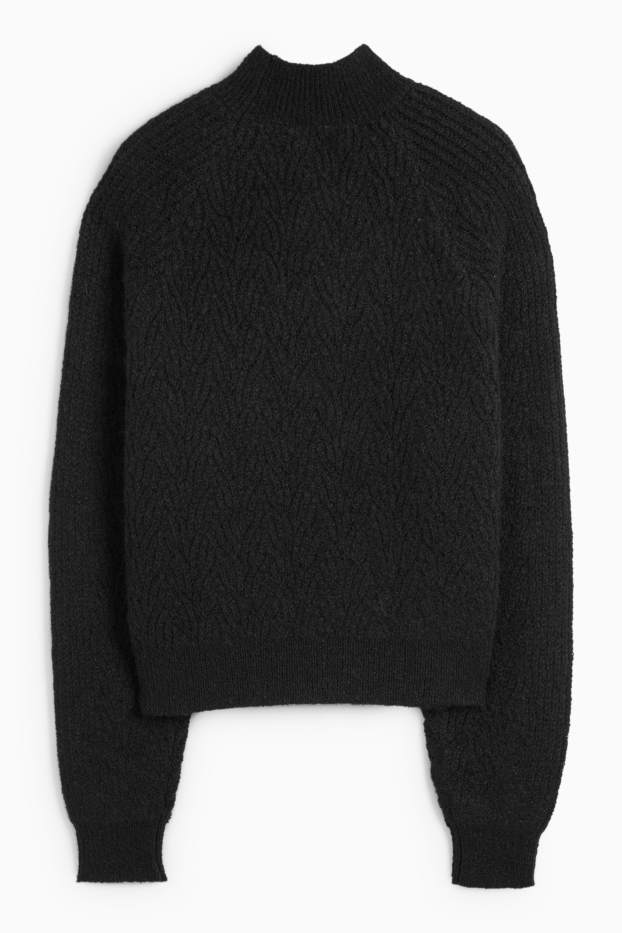 Femei - Pulover - cu torsade - negru
