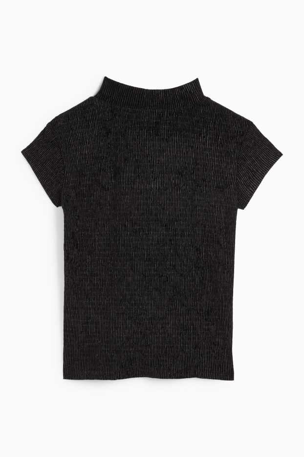 Dona - Samarreta de vellut de mànigues curtes - regular fit - texturada - negre