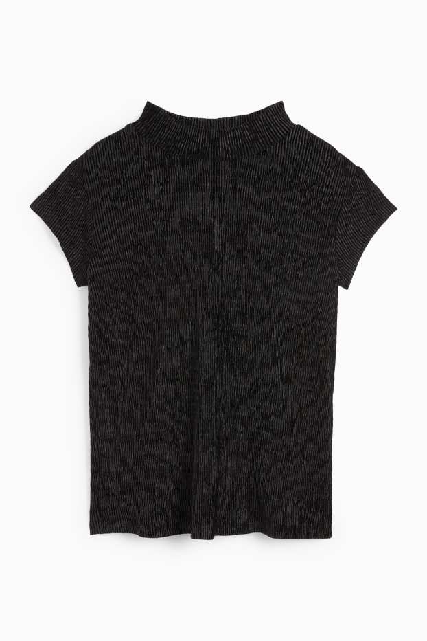 Dona - Samarreta de vellut de mànigues curtes - regular fit - texturada - negre