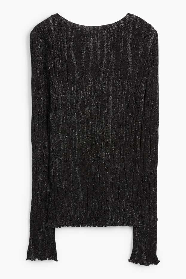 Dámské - Tričko s dlouhým rukávem - regular fit - žebrované - černá