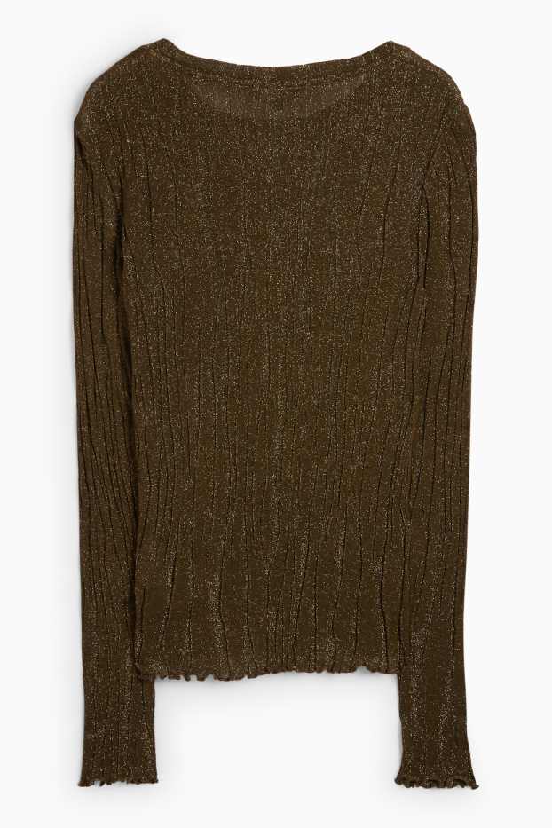 Women - Long sleeve top - regular fit - ribbed - dark green